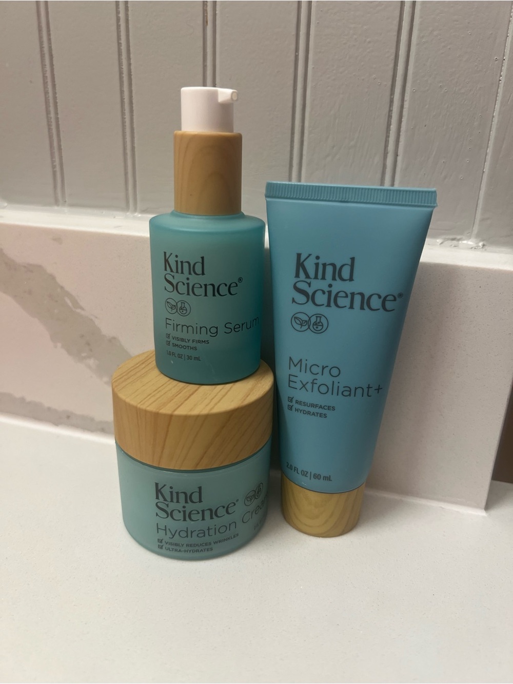Kind Science Trio Face Skincare Set Hydration Cream Firming Serum and Exfoliant